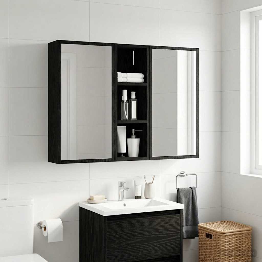 Badeværelsesvægskab Sort Eg 20 x 16 x 62,5 cm Konstrueret træ billede