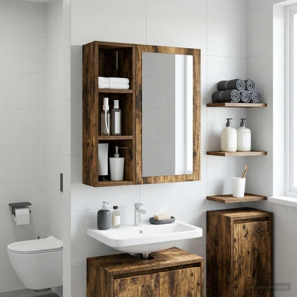 Badeværelsesvægskab Røget Eg 20 x 16 x 62,5 cm Konstrueret træ billede