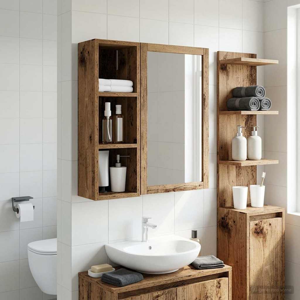 Badeværelsesvægskab Konstrueret Træ - Gammelt træ / 20 x 16 x 62,5 cm