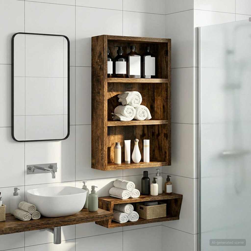 Badeværelsesvægskab Røget Eg 30 x 10 x 50 cm Konstrueret træ billede