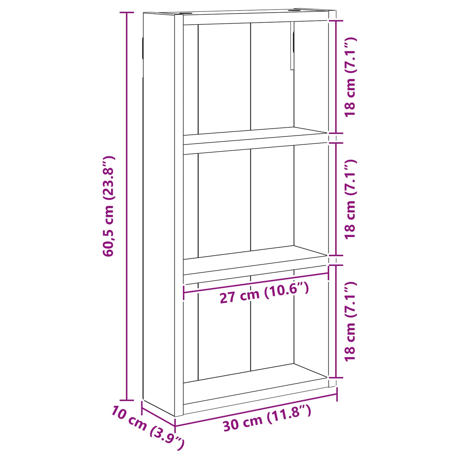 Badeværelsesvægskab Sort Eg 30 x 10 x 60,5 cm Konstrueret træ
