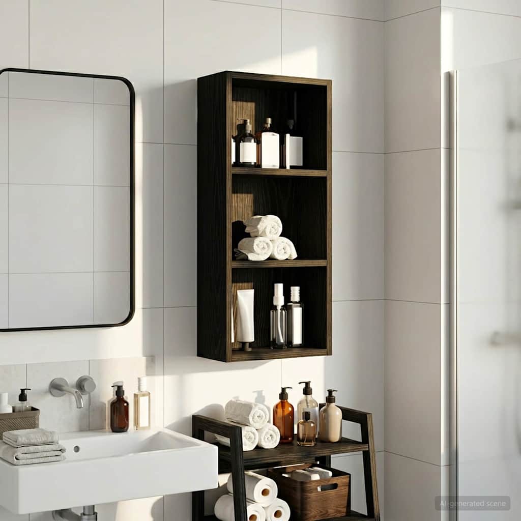 Badeværelsesvægskab i sort eg - 30 × 14 × 70 cm, konstrueret træ