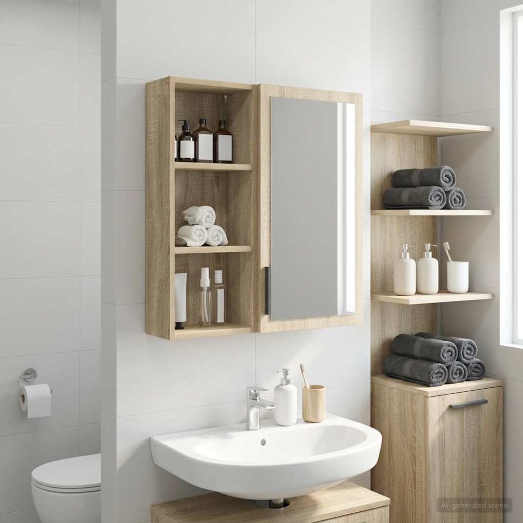 Badeværelsesvægskab Sonoma eg 30 x 14 x 70 cm Konstrueret træ billede