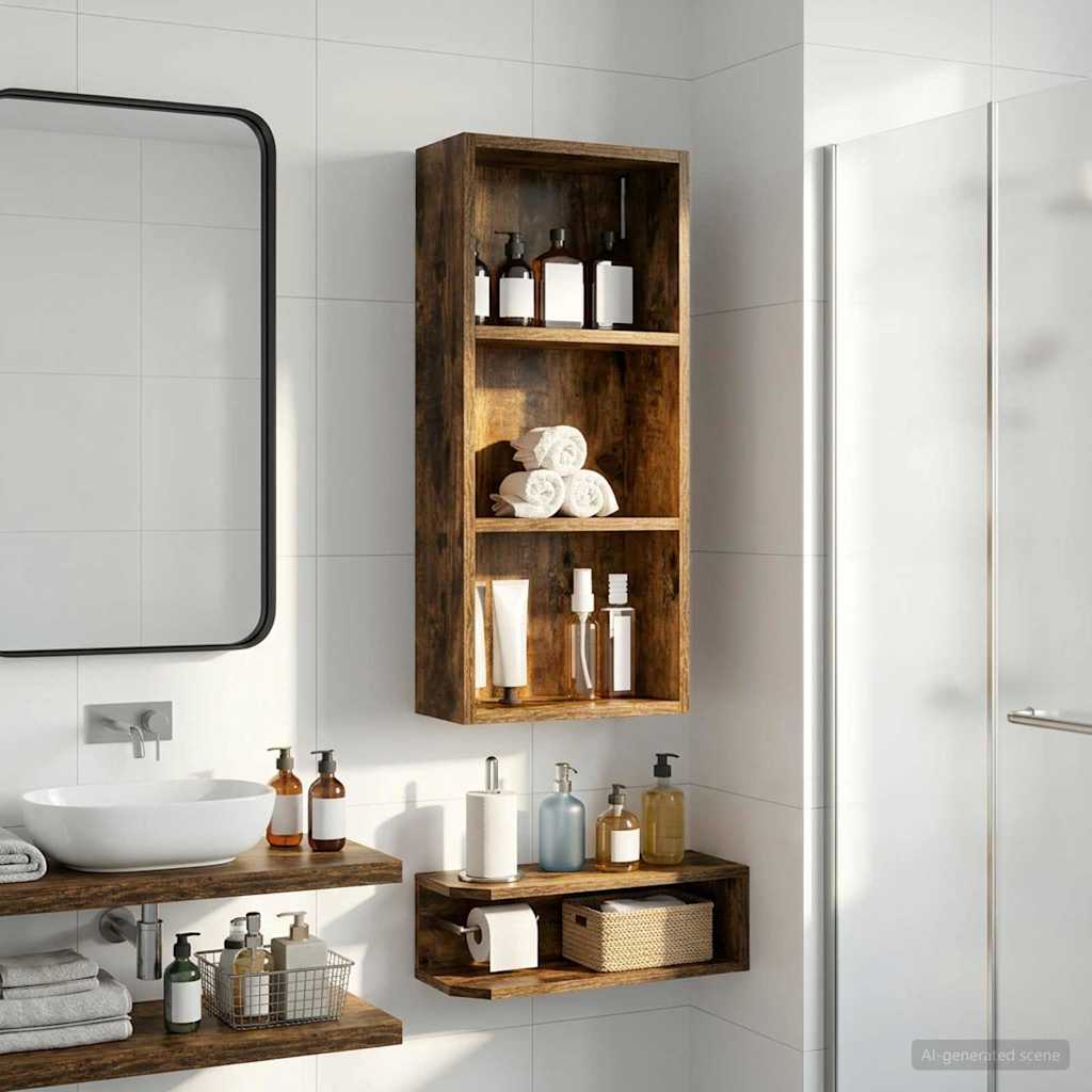 Badeværelsesvægskab Røget Eg 30 x 14 x 70 cm Konstrueret træ billede