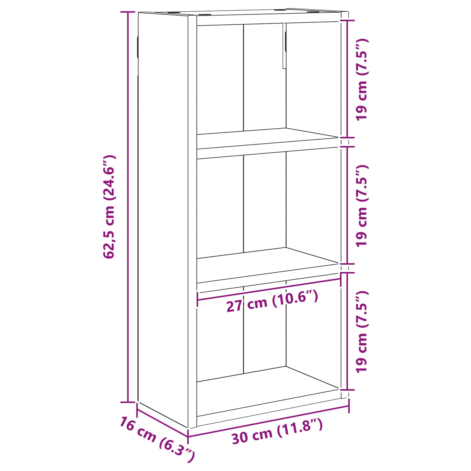 Badeværelsesvægskab Sort Eg 30 x 16 x 62,5 cm Konstrueret træ