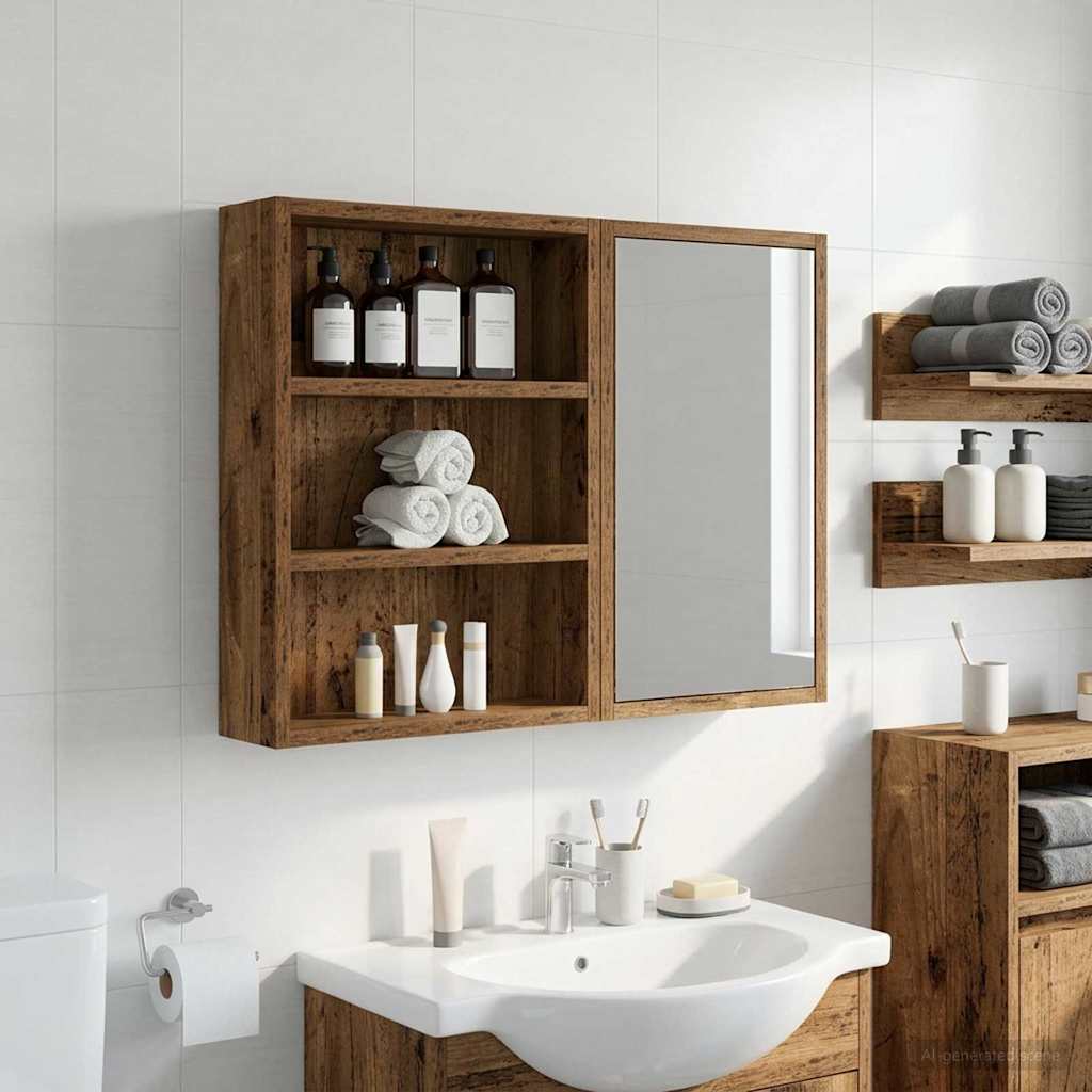Badeværelsesvægskab - gammelt træ look, 40 × 10 × 50 cm, konstrueret træ