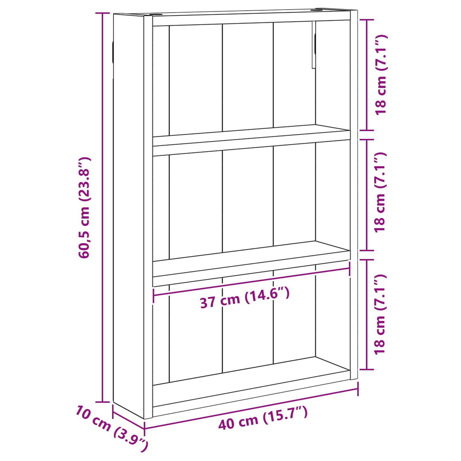 Badeværelsesvægskab Røget Eg 40 x 10 x 60,5 cm Konstrueret træ