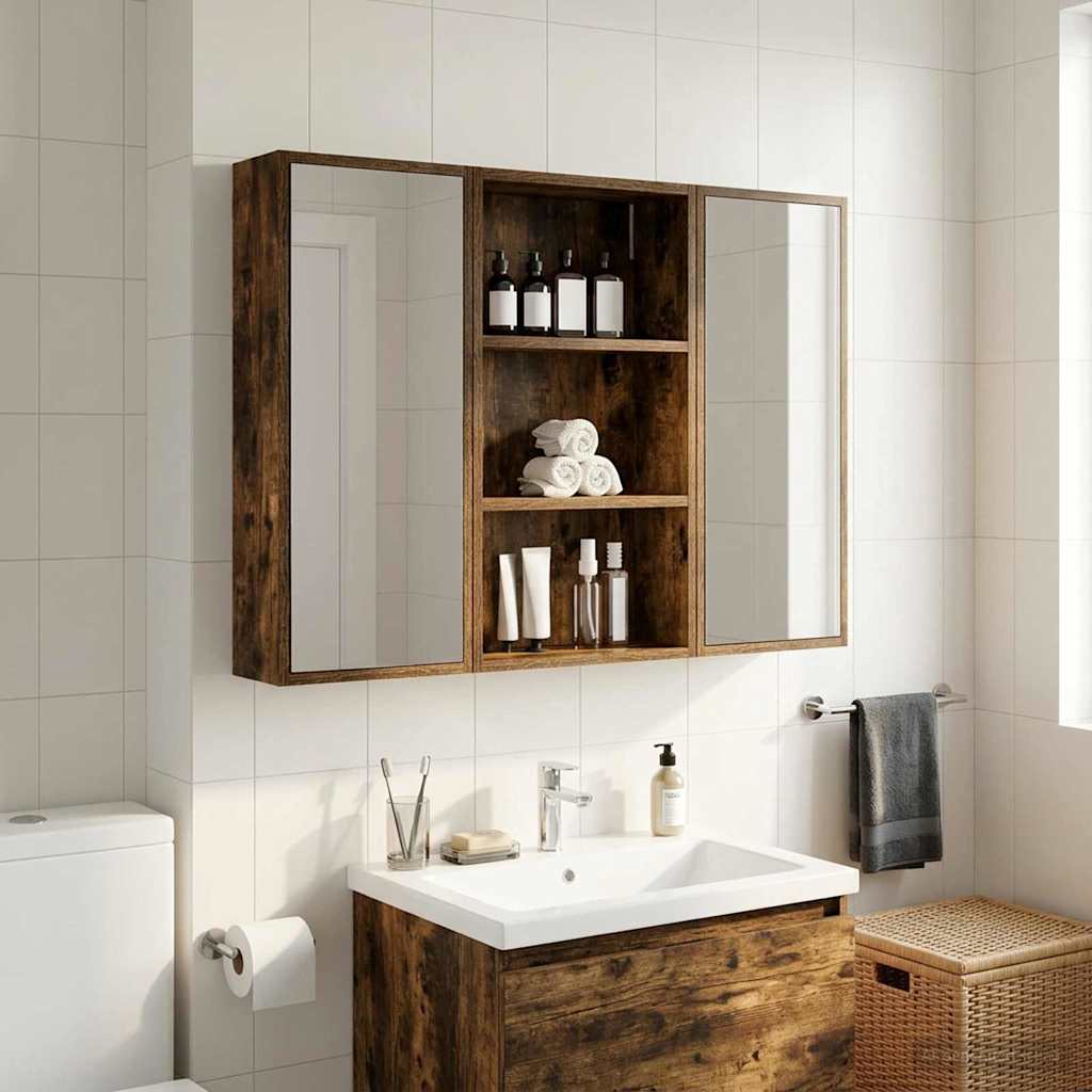 Badeværelsesvægskab Røget Eg 40 x 14 x 70 cm Konstrueret træ billede