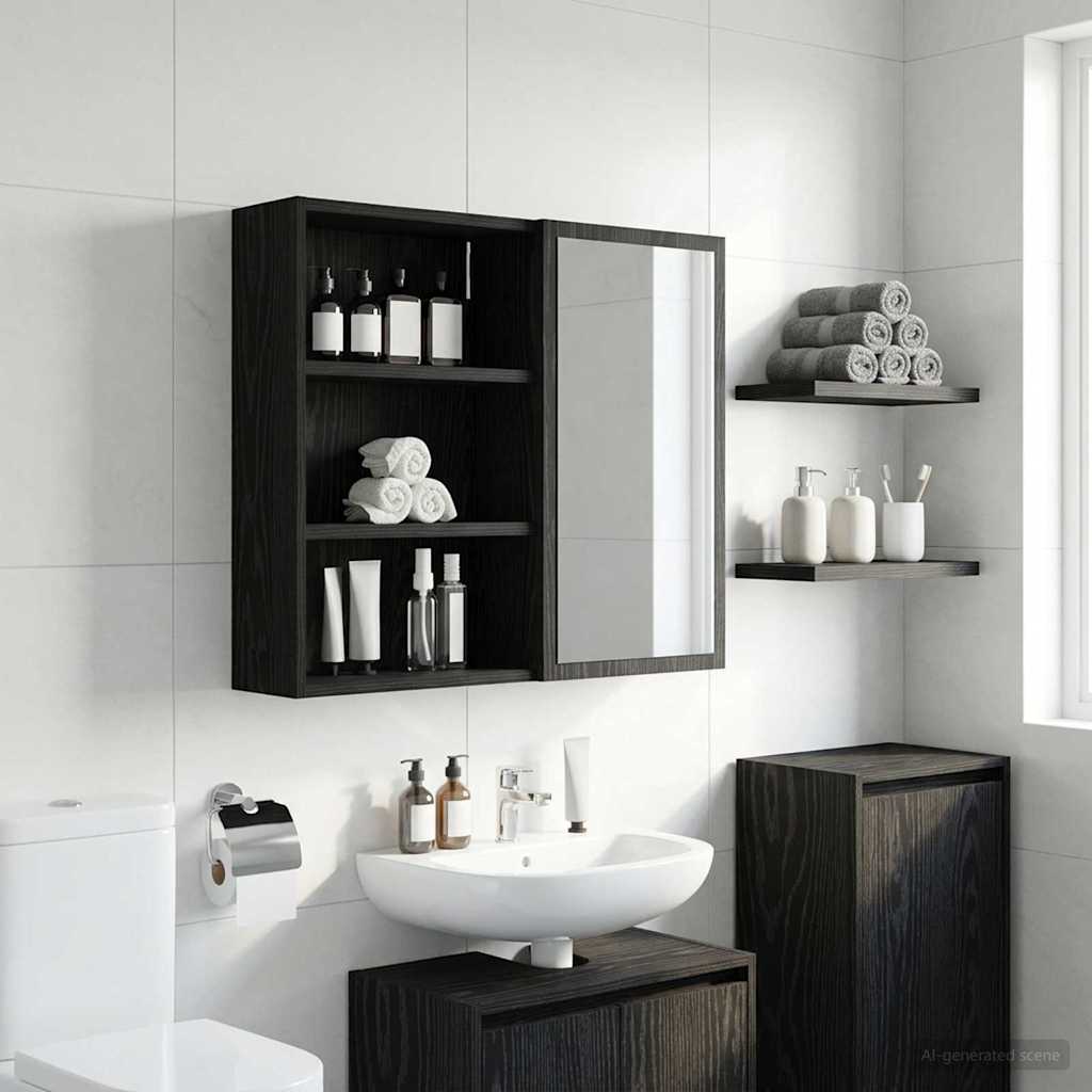 Badeværelsesvægskab Sort Eg 40 x 16 x 62,5 cm Konstrueret træ billede
