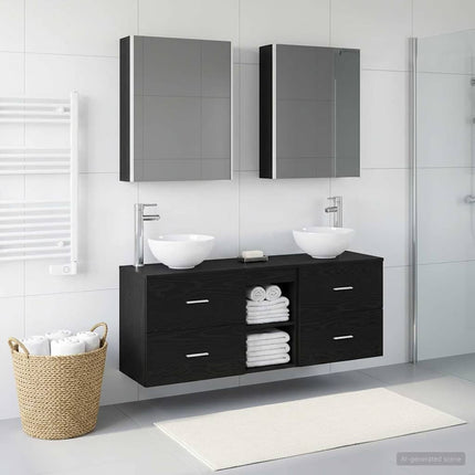Badeværelsesskabsæt 5 pcs Sort eg 53 x 15,5 x 70 cm