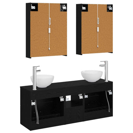Badeværelsesskabsæt 5 pcs Sort eg 53 x 15,5 x 70 cm