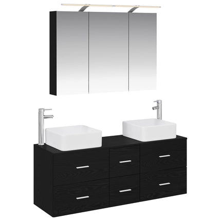 Badeværelsesmøbel sæt 4 stk. Sort eg Konstrueret træ og glas
