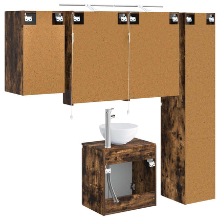 Badeværelsesskabsæt 5 pcs Røget eg 50 x 14,5 x 70 cm