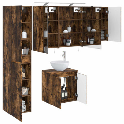 Badeværelsesskabsæt 5 pcs Røget eg 50 x 14,5 x 70 cm