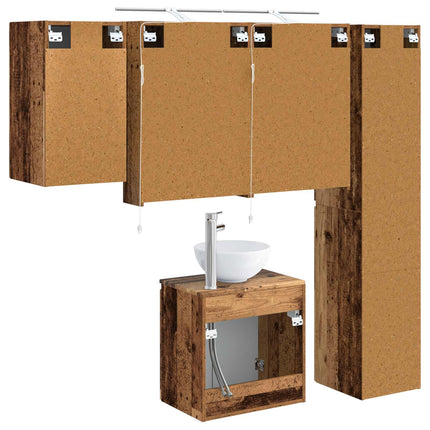 Badeværelsesskabsæt 5 pcs Gammelt træ 50 x 14,5 x 70 cm