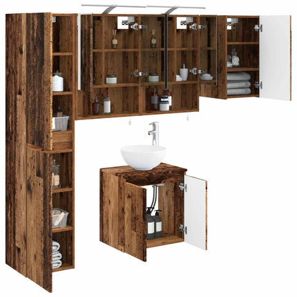 Badeværelsesskabsæt 5 pcs Gammelt træ 50 x 14,5 x 70 cm