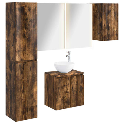Badeværelsesskabsæt 5 pcs Røget eg 53 x 15,5 x 70 cm