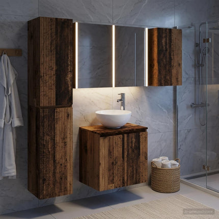 Badeværelsesskabsæt 5 pcs Gammelt træ 53 x 15,5 x 70 cm