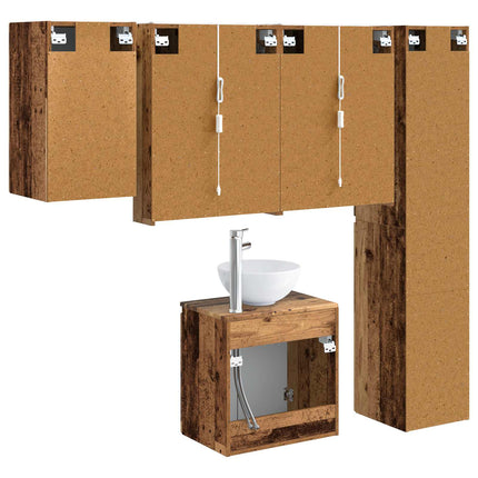 Badeværelsesskabsæt 5 pcs Gammelt træ 53 x 15,5 x 70 cm