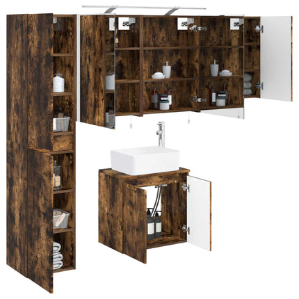 Badeværelsesskabsæt 5 pcs Røget eg 50 x 14,5 x 70 cm