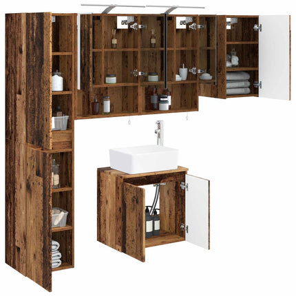 Badeværelsesskabsæt 5 pcs Gammelt træ 50 x 14,5 x 70 cm