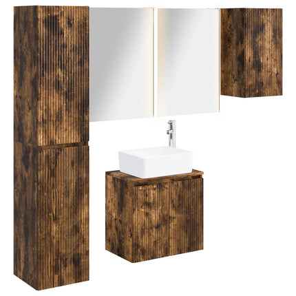 Badeværelsesskabsæt 5 pcs Røget eg 53 x 15,5 x 70 cm