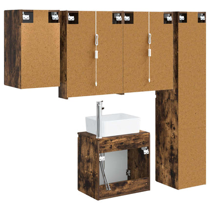 Badeværelsesskabsæt 5 pcs Røget eg 53 x 15,5 x 70 cm