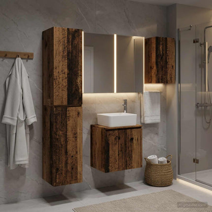 Badeværelsesskabsæt 5 pcs Gammelt træ 53 x 15,5 x 70 cm