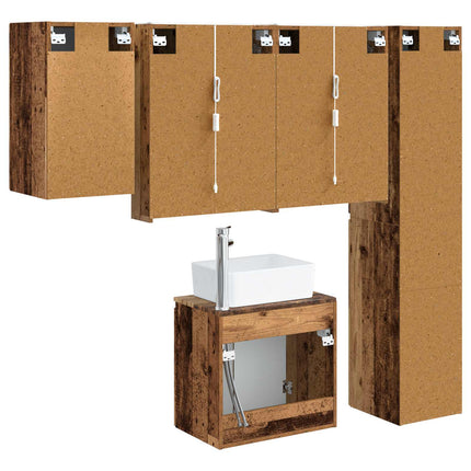 Badeværelsesskabsæt 5 pcs Gammelt træ 53 x 15,5 x 70 cm