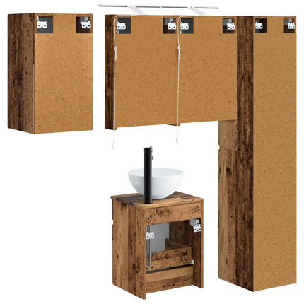 Badeværelsesskabsæt 5 pcs Gammelt træ 40 x 10,5 x 60,5 cm