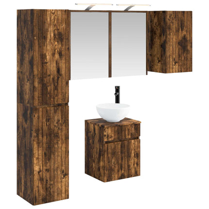 Badeværelsesskabsæt 5 pcs Røget eg 43 x 16 x 62,5 cm