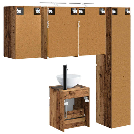 Badeværelsesskabsæt 5 pcs Gammelt træ 43 x 16 x 62,5 cm