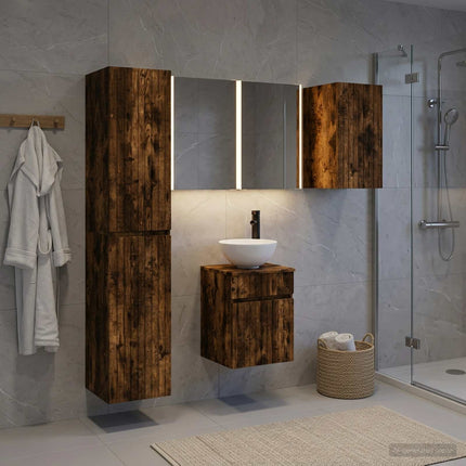 Badeværelsesskabsæt 5 pcs Røget eg 43 x 11,5 x 60,5 cm