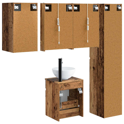 Badeværelsesskabsæt 5 pcs Gammelt træ 43 x 11,5 x 60,5 cm