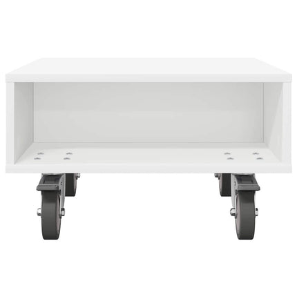 Sidebord med hjul Hvid 50,5 x 50 x 30 cm Konstrueret træ