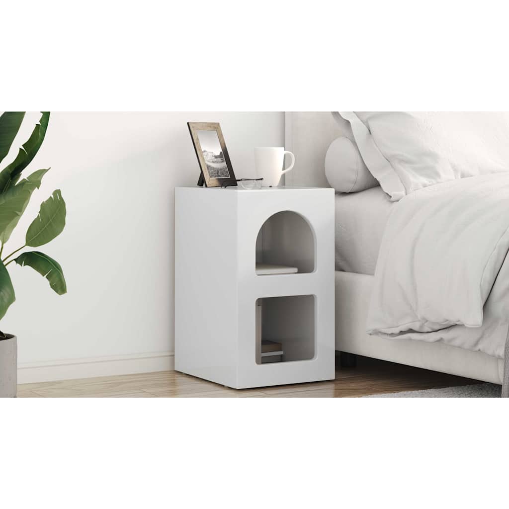 Sengebord Høj gloss hvid 29,5 x 33,5 x 50 cm Konstrueret træ