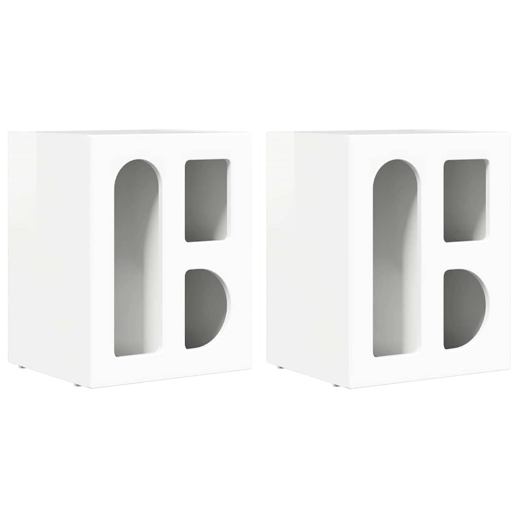 Sengebord 2 pcs Høj gloss hvid 40 x 35 x 50 cm Konstrueret træ