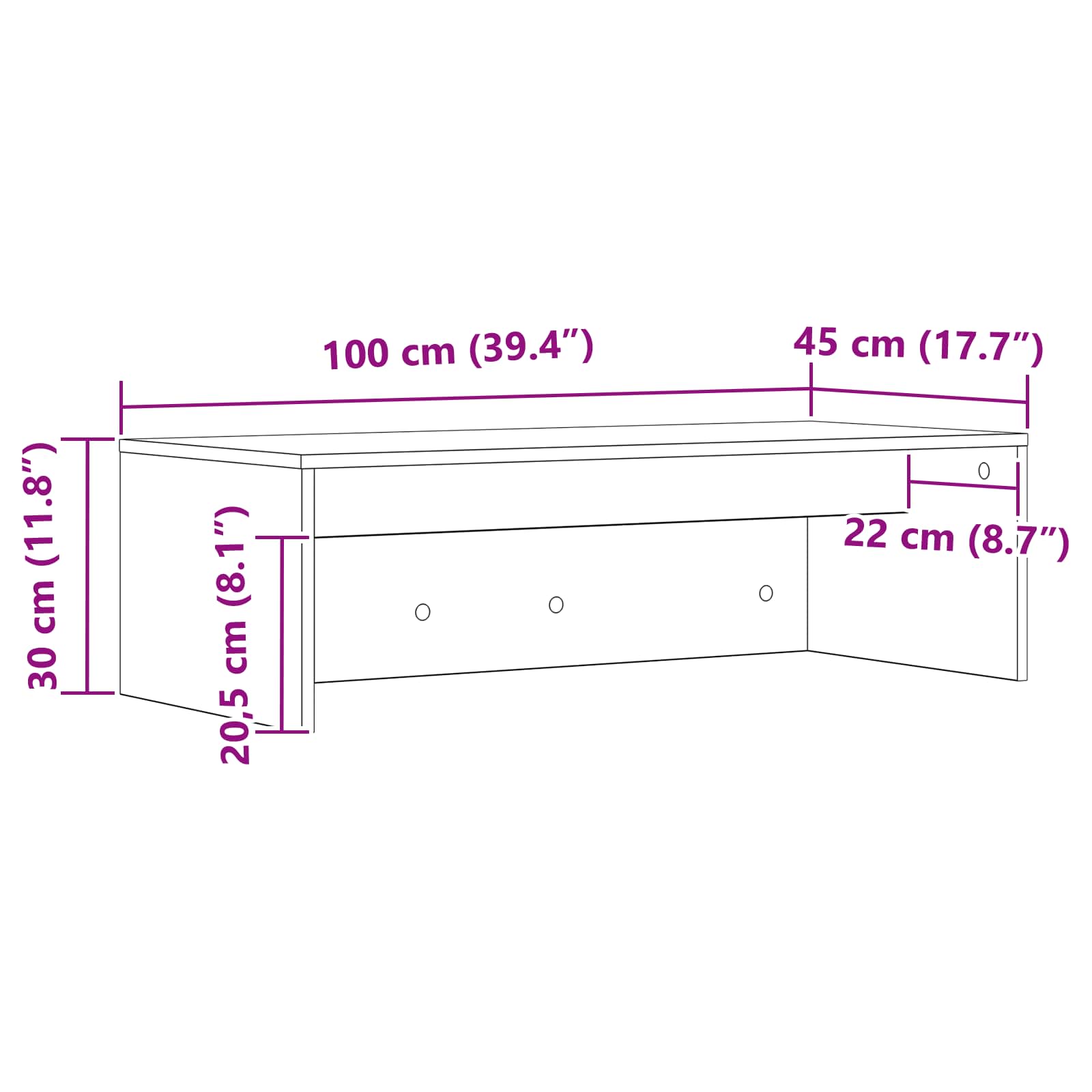 Væghængt skrivebord Sonoma eg 100 x 45 x 30 cm Konstrueret træ