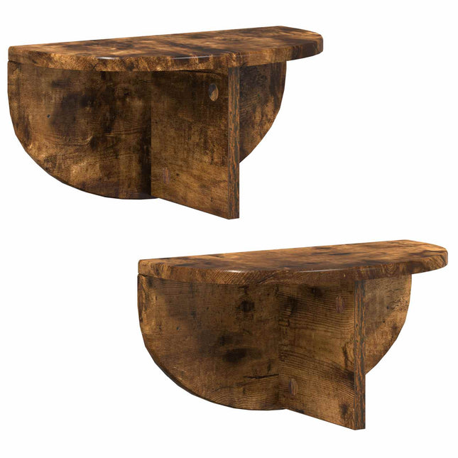 Væghylde 2 pcs Røget eg 38 x 19 x 19 cm Konstrueret træ