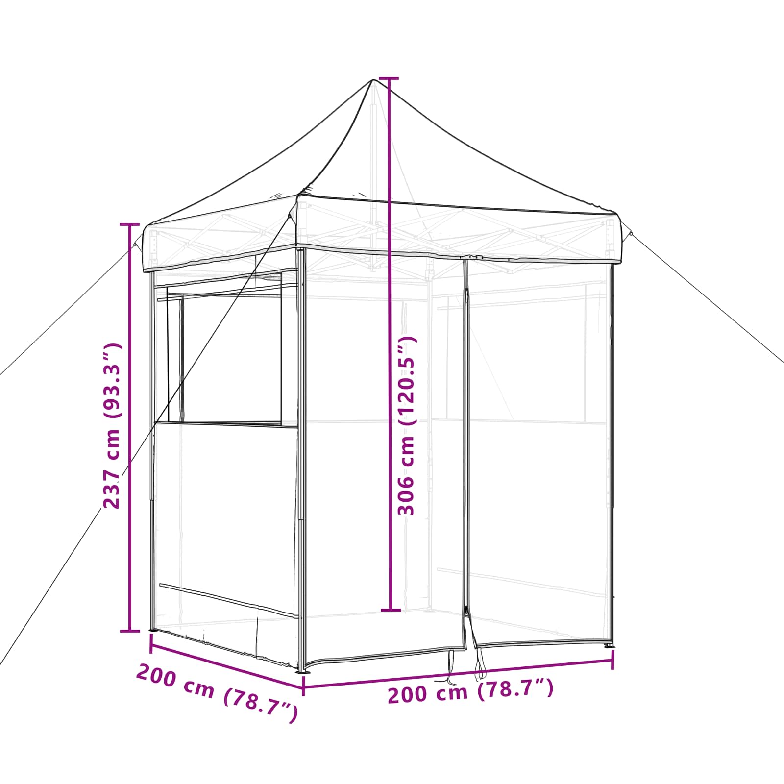 Party Tent Sort 200 x 200 x 306 cm Oxford stof