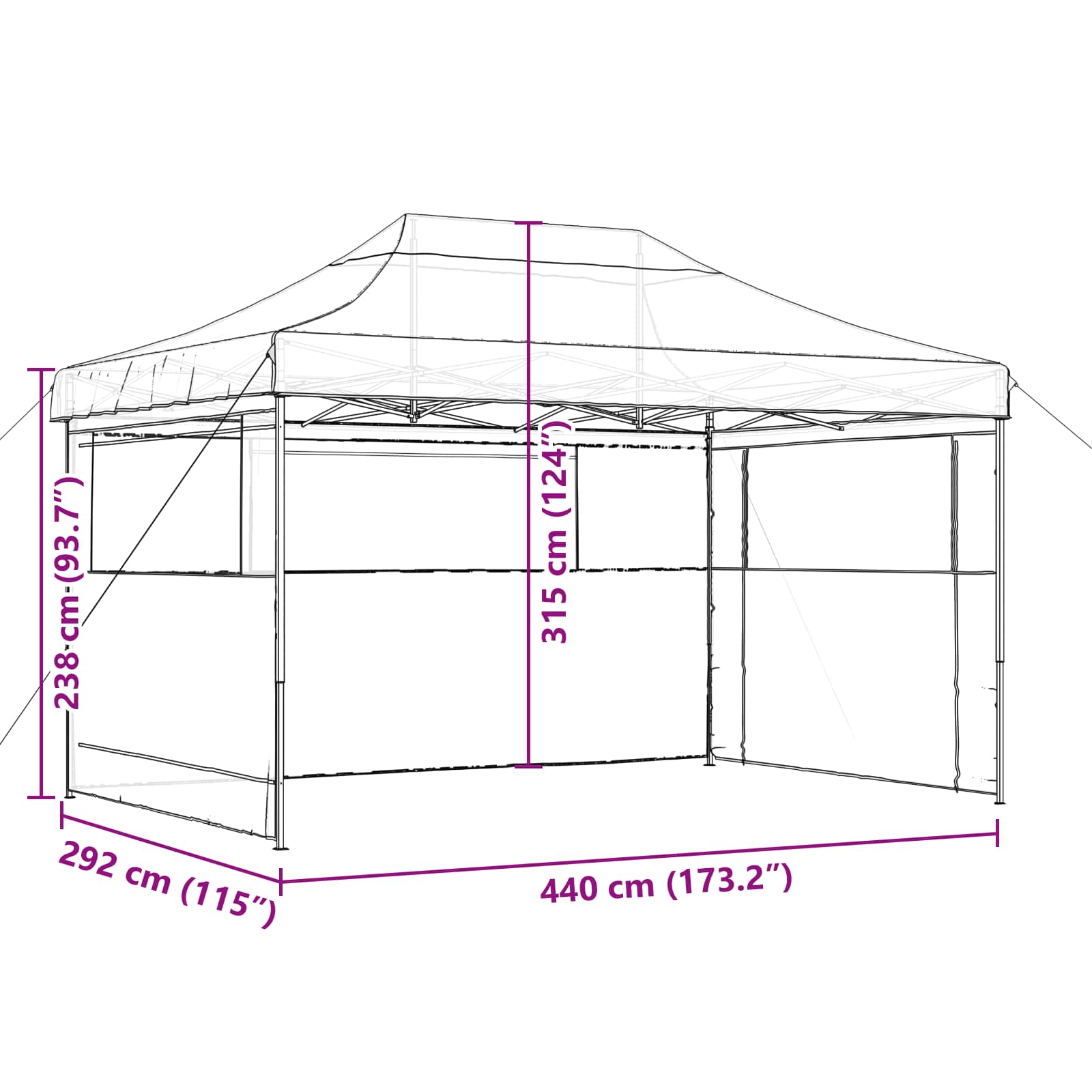Party Tent Sort 292 x 440 x 315 cm Oxford stof