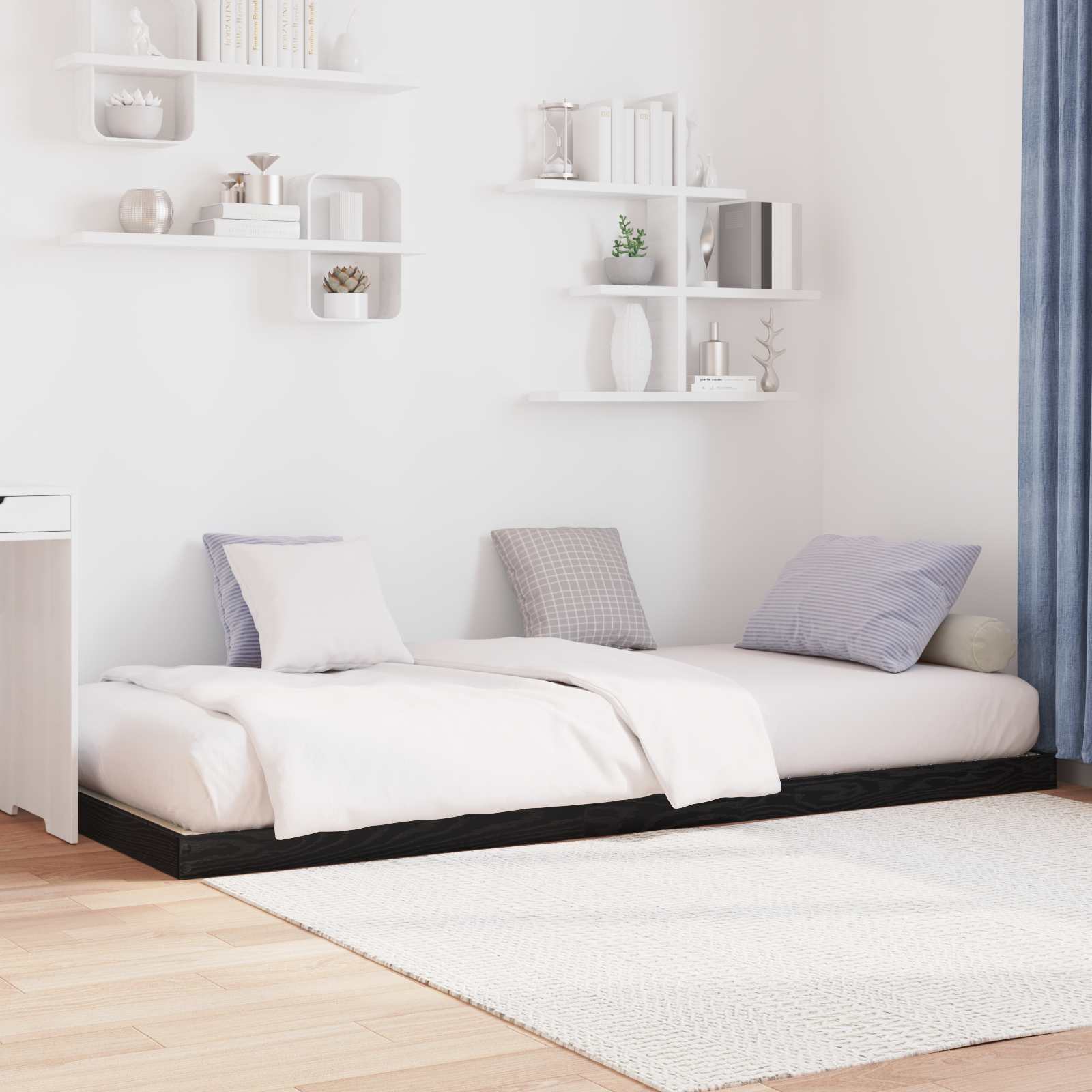 Gulv seng ramme Sort eg 90 x 190 cm Konstrueret træ