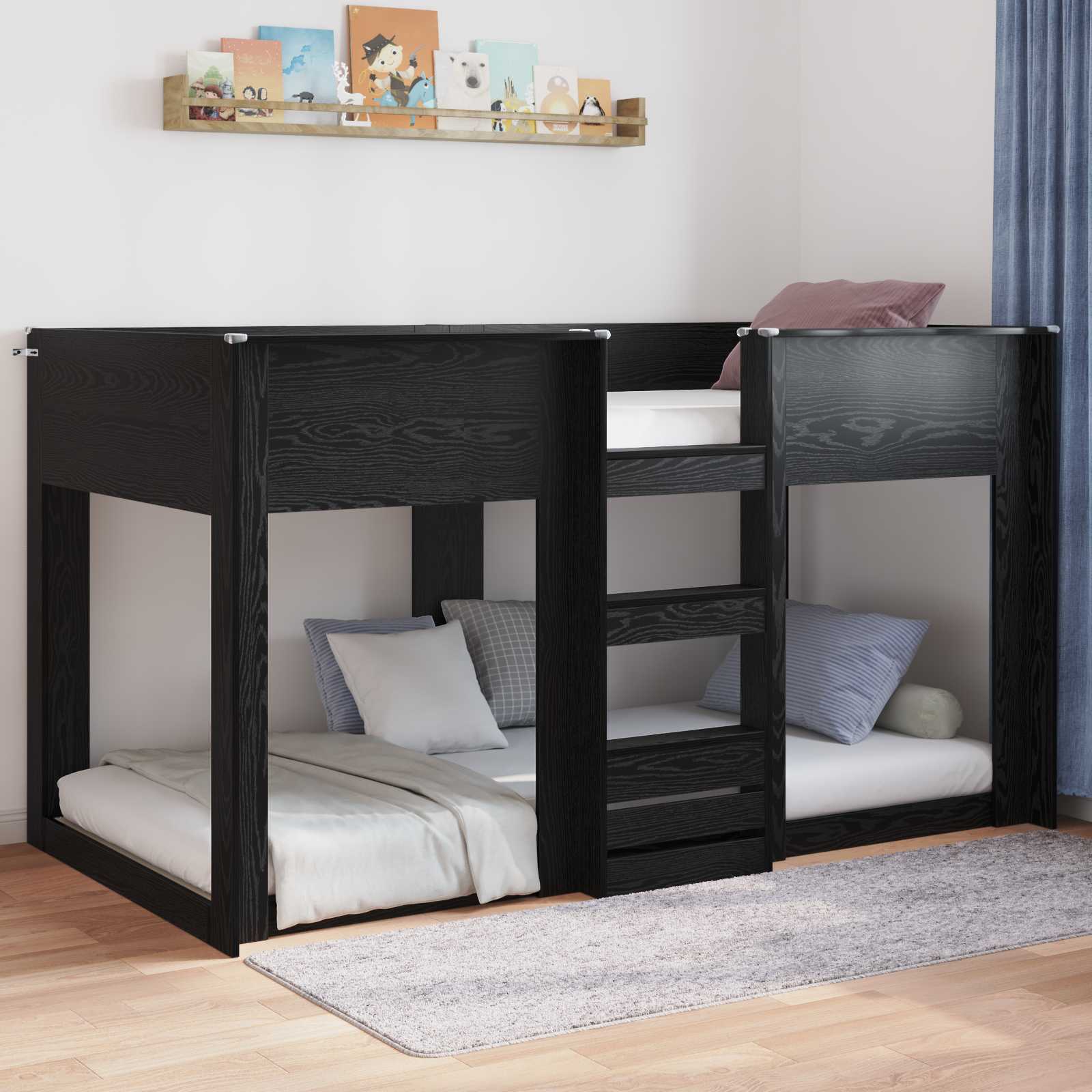 Gulv seng ramme Sort eg 90 x 190 cm Konstrueret træ