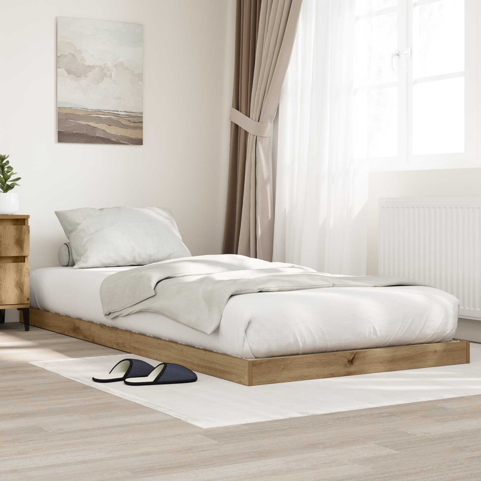 Gulv seng ramme Artisan Egetræ 90 x 190 cm Konstrueret træ