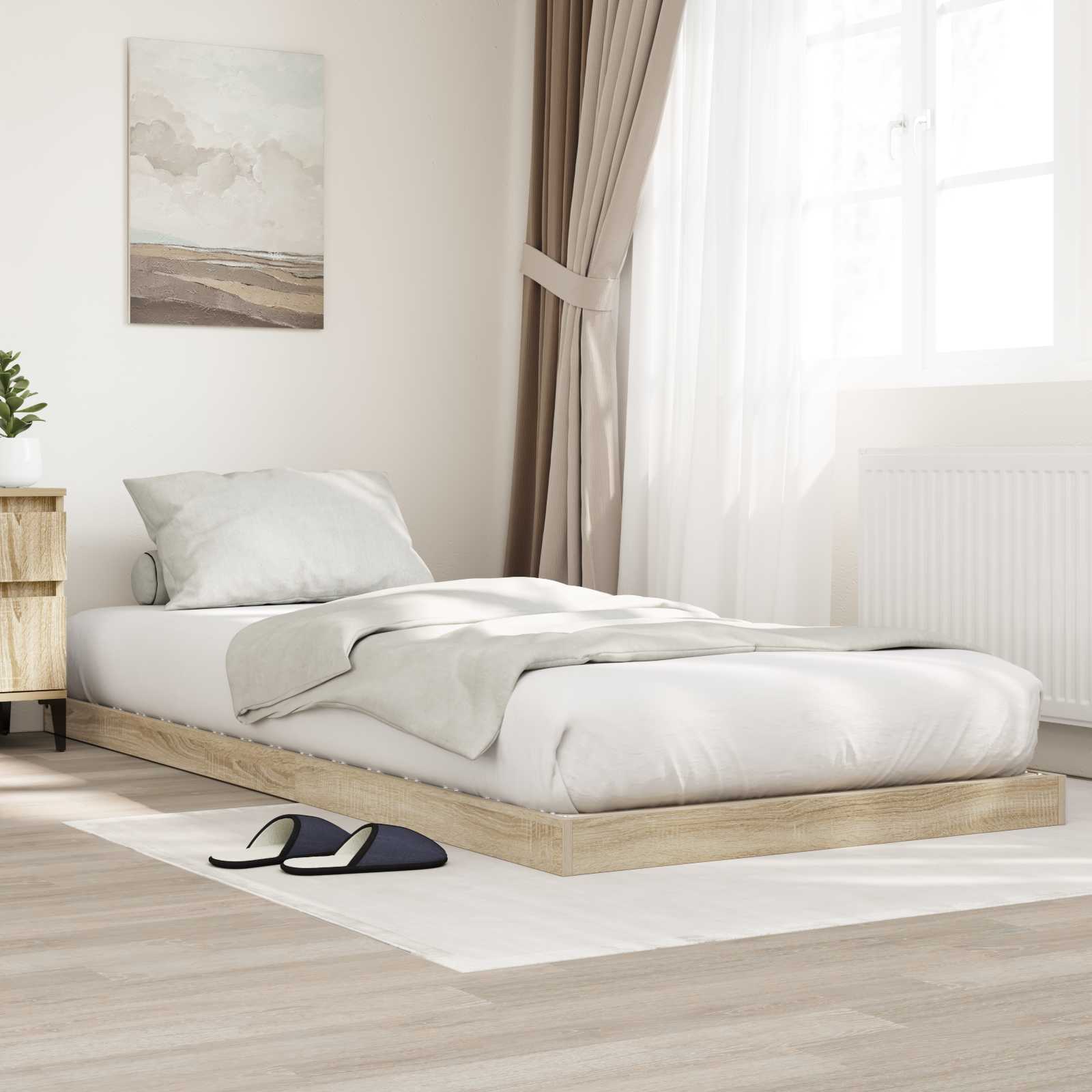 Gulv seng ramme Sonoma eg 90 x 200 cm Konstrueret træ