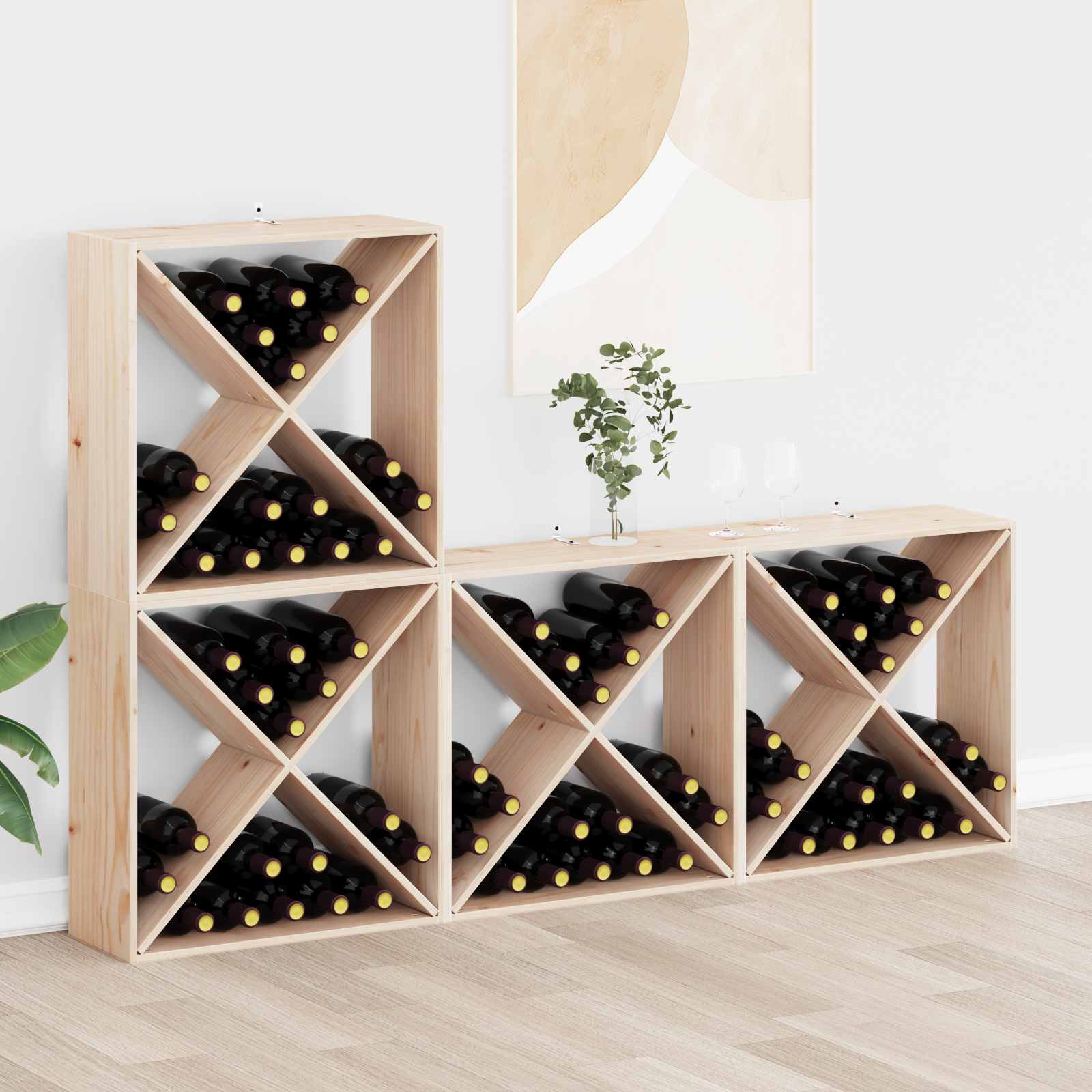 Vinfad 4 pcs Naturfarvet 62 x 25 x 62 cm Massiv fyrretræ