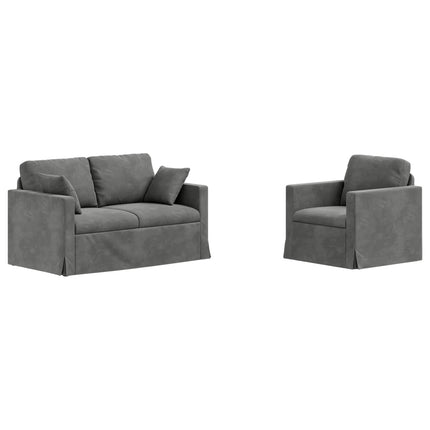 Sofa Sæt 2 pcs Mørkegrå 138 x 78 x 80 cm Fløjl