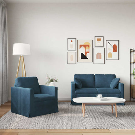 Sofa Sæt 2 pcs Blå 138 x 78 x 80 cm Fløjl