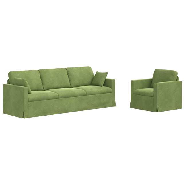 Sofa Sæt 2 stk. Lys grøn Fløjl