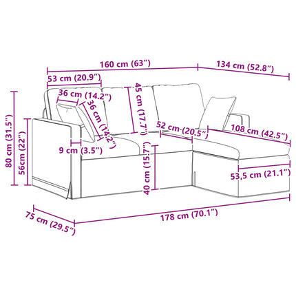 Sofa Sort 178 x 134 x 80 cm Fløjl